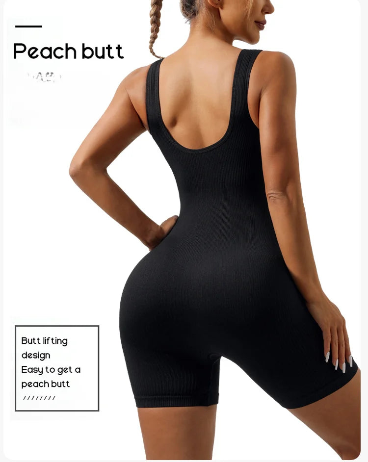 European and American Threaded Jumpsuit Shorts Seamless Elastic Sportswear Fitness Jumpsuit Yoga Suit Onesie