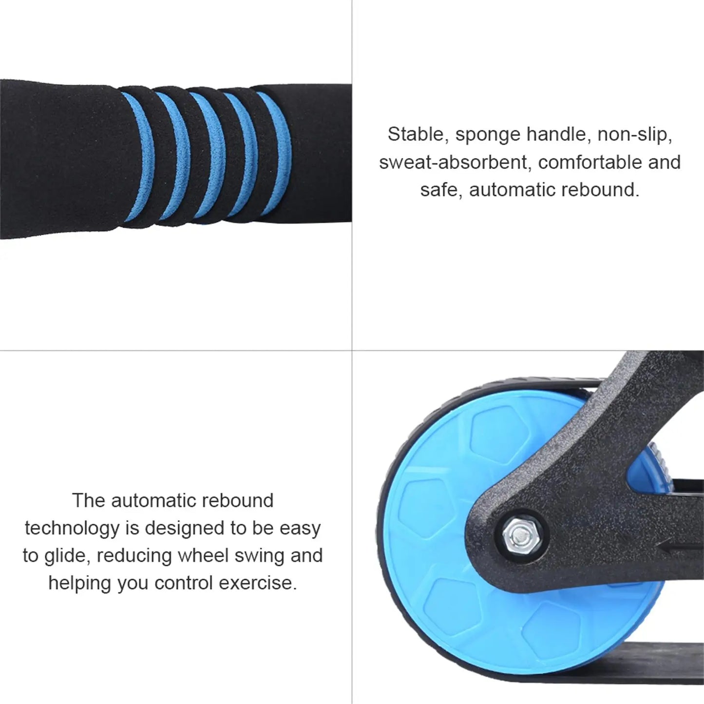 Springback Wheels Roller Domestic Abdominal Exerciser Push‑up Training Mute Fitness Equipment Blue Springback Wheels Roller