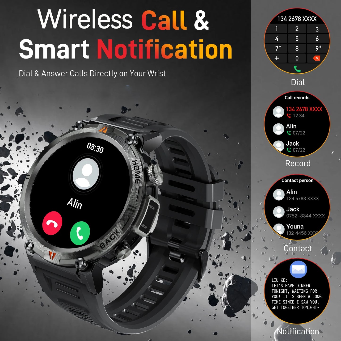 LaNikar 2025 KE3 Bluetooth Call Smart Watch Men Full Touch Screen Health Monitor With steel ring Men SmartWatch For IOS Android