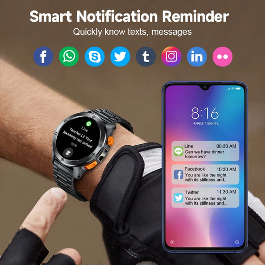 LIGE Sports Smart Watch Men LED Flashlight IP68 Waterproof Bluetooth Call Health Watches Voice Assistant Military Smartwatch Men