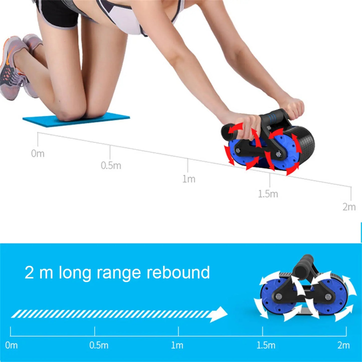 Springback Wheels Roller Domestic Abdominal Exerciser Push‑up Training Mute Fitness Equipment Blue Springback Wheels Roller