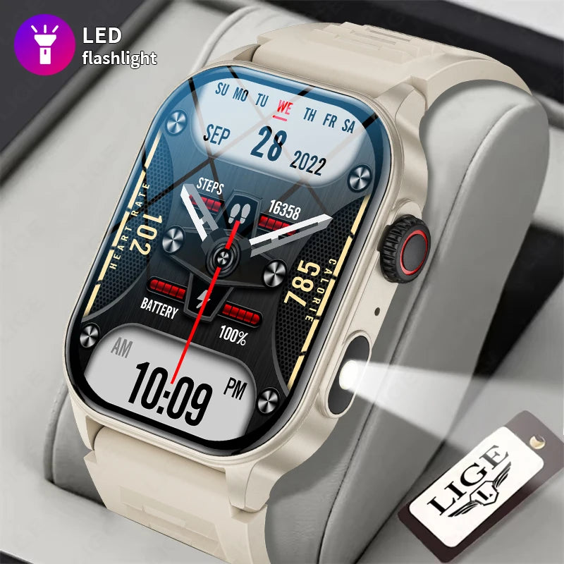 LIGE Smart Watch for Men 3ATM Waterproof Bluetooth Call Health Monitor With Flashlight 370mahBattery 100+Sport Mode Smartwatches