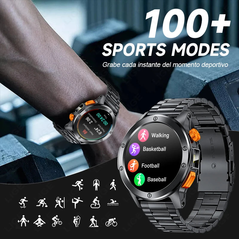 LIGE Sports Smart Watch Men LED Flashlight IP68 Waterproof Bluetooth Call Health Watches Voice Assistant Military Smartwatch Men
