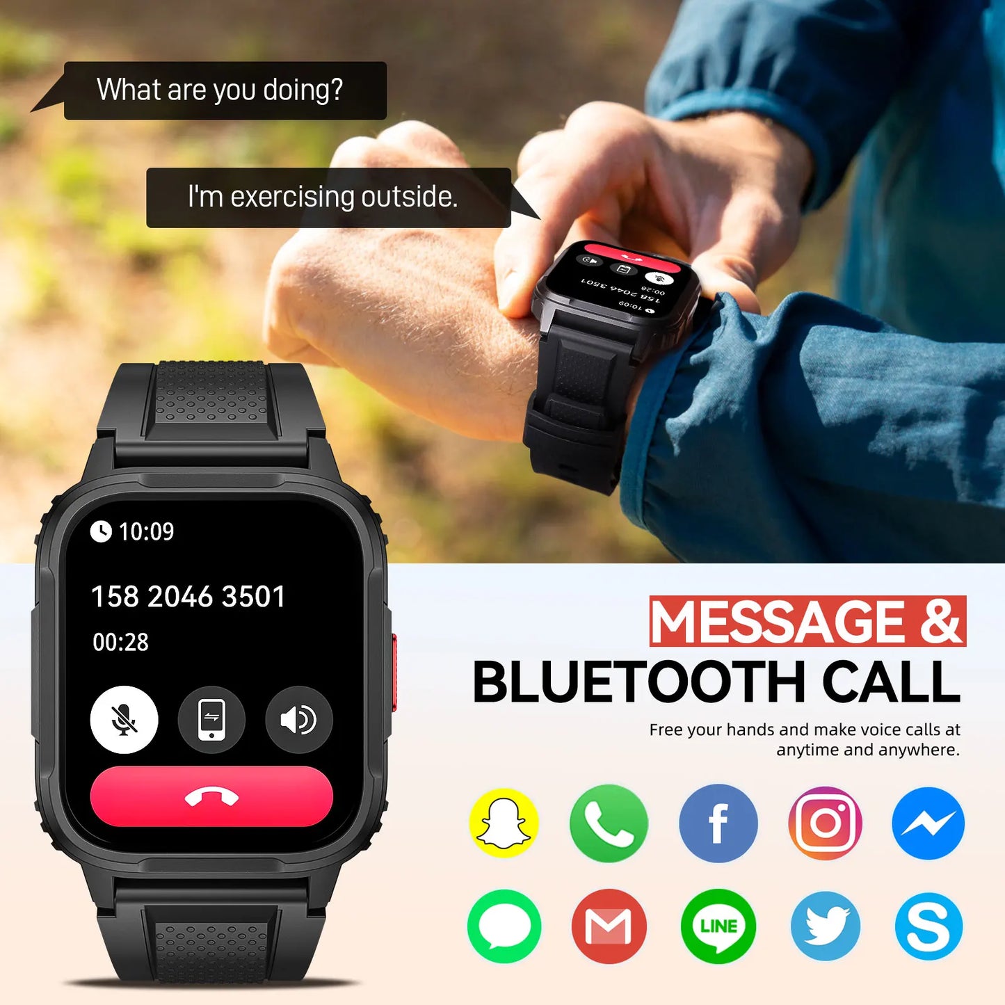 LaNikar Men's Smartwatch with Voice Assistant Health Smartwatch Equipped with Heart Rate/sleep Suitable for IPhone and Android