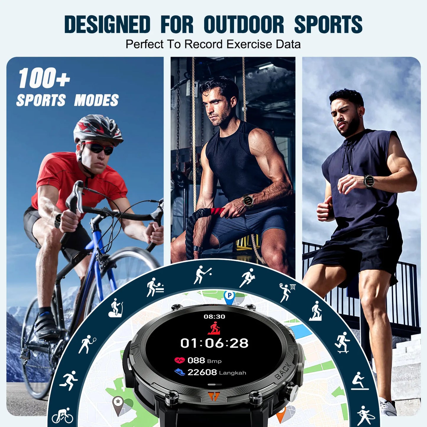 LaNikar 2025 KE3 Bluetooth Call Smart Watch Men Full Touch Screen Health Monitor With steel ring Men SmartWatch For IOS Android