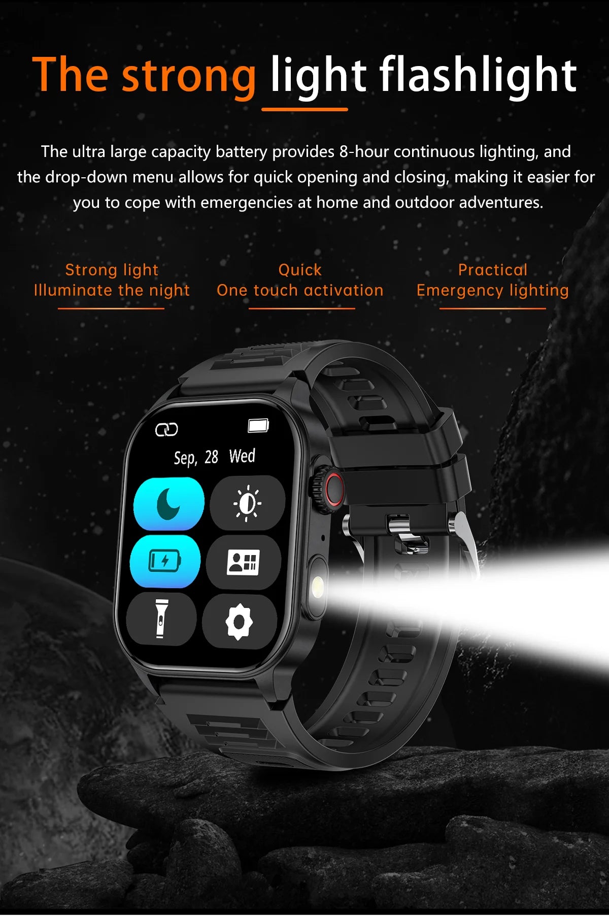 LIGE Smart Watch for Men 3ATM Waterproof Bluetooth Call Health Monitor With Flashlight 370mahBattery 100+Sport Mode Smartwatches
