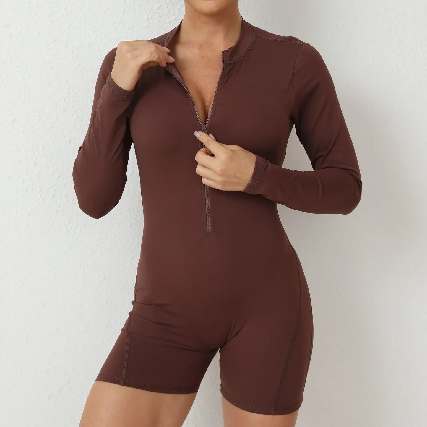 Seamless Yoga Zipper Jumpsuits Sports Fitness Beauty Back Hip-Lifting Long-Sleeved One-Piece Workout Gym Tracksuits for Women