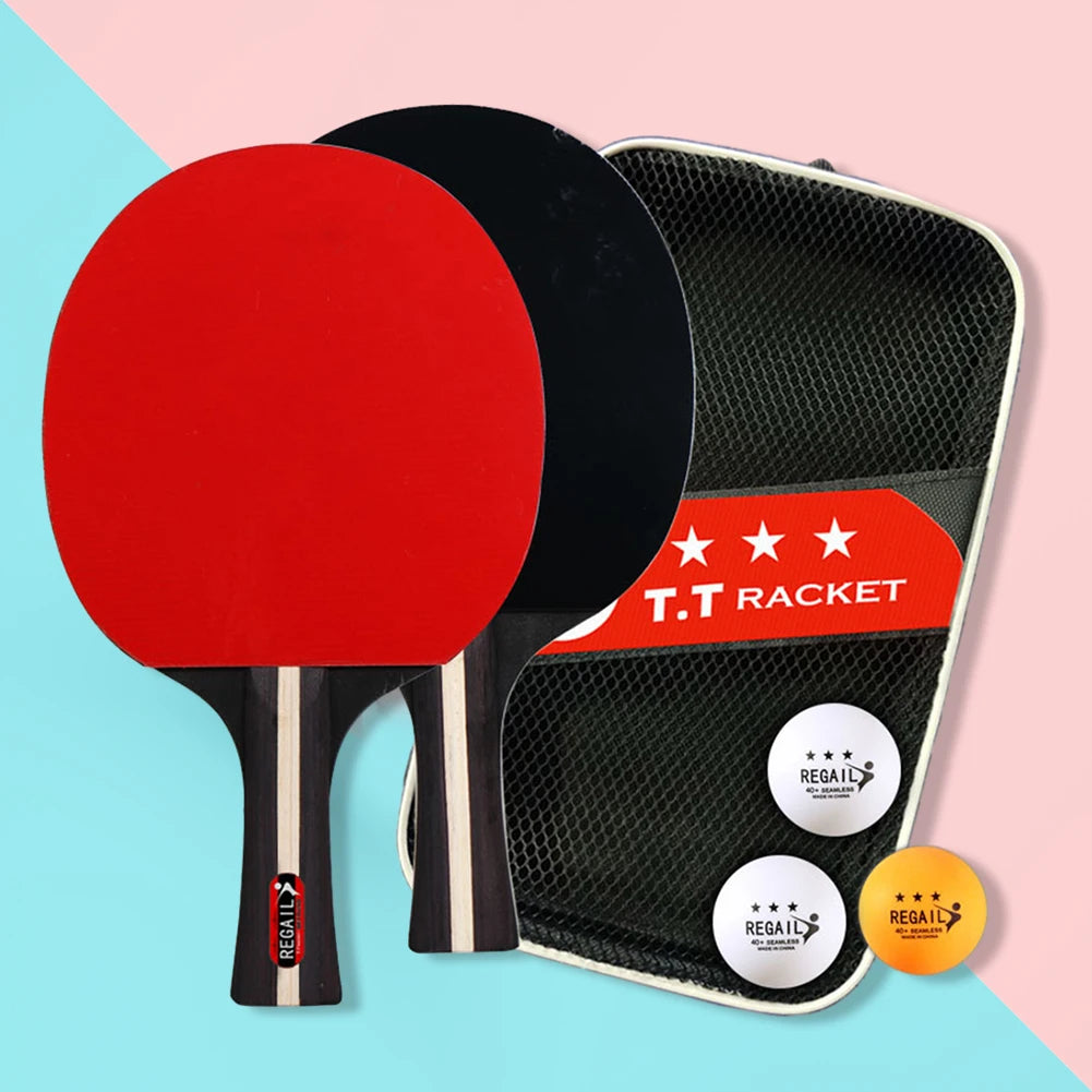 Table Tennis Racket 2 Rackets & 3 Balls Ping Pong Paddles Set Professional 2 Player Ping Pong Set for Beginners Training Game