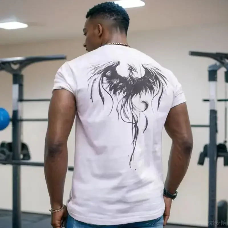 Phoenix printed short sleeve compression shirt for mens and womens sports running exercise T-shirt gym exercise equipment Coospo