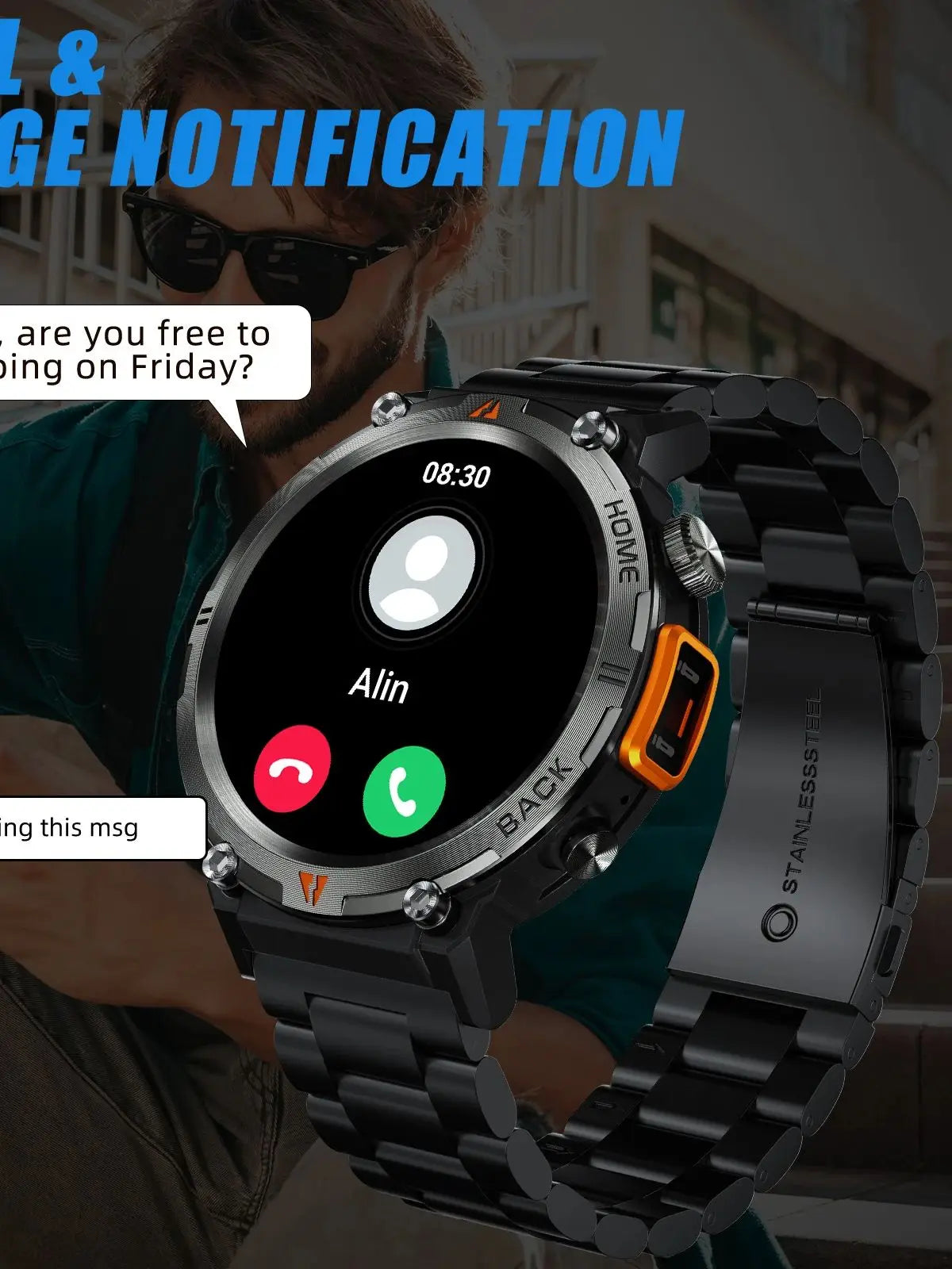 LaNikar 2025 KE3 Bluetooth Call Smart Watch Men Full Touch Screen Health Monitor With steel ring Men SmartWatch For IOS Android