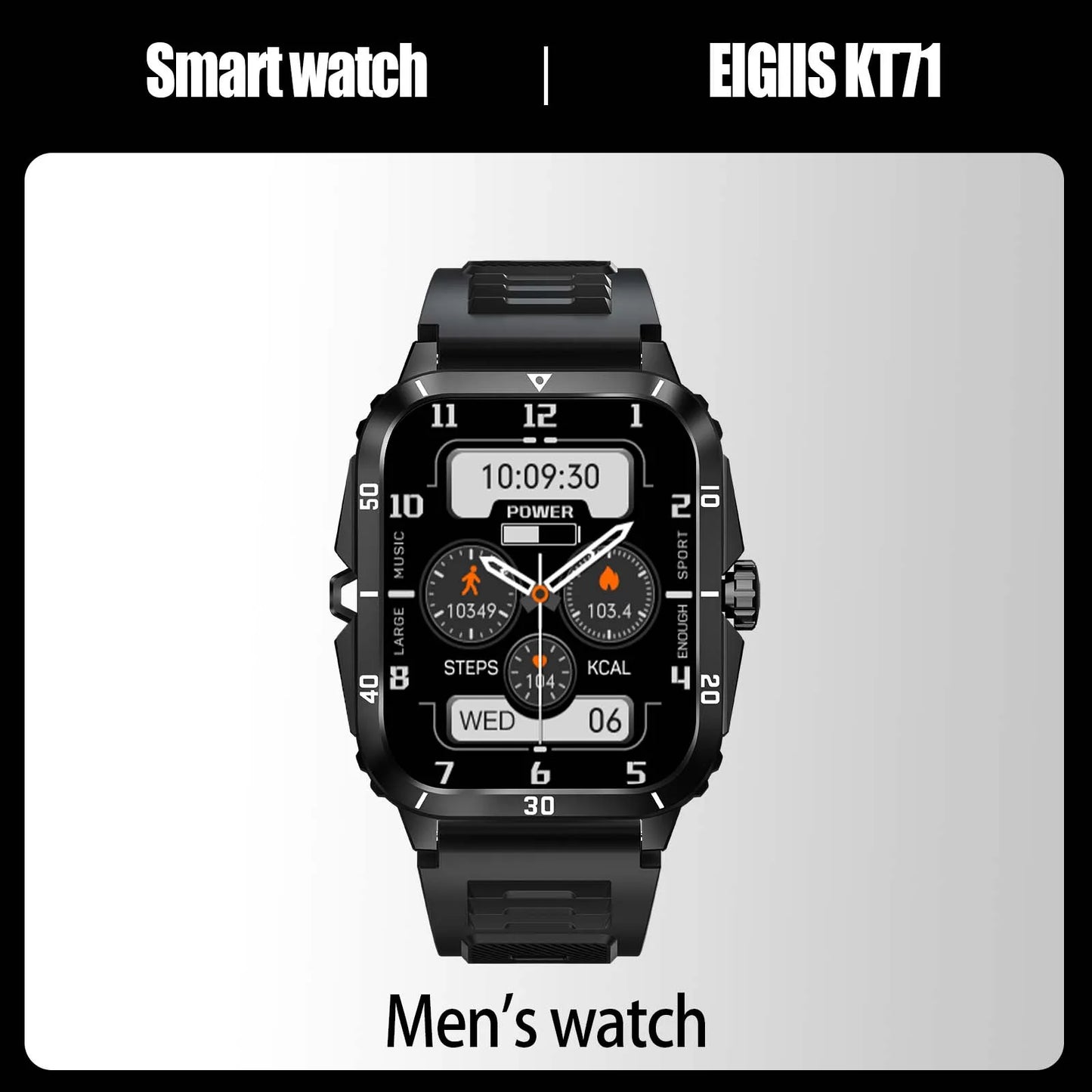 LaNikar Smart Watch 3ATM Waterproof 1.96" IPS Screen Military KT71 Men 100+ Sport Mode Heart Rate Blood Pressure Bluetooth Call