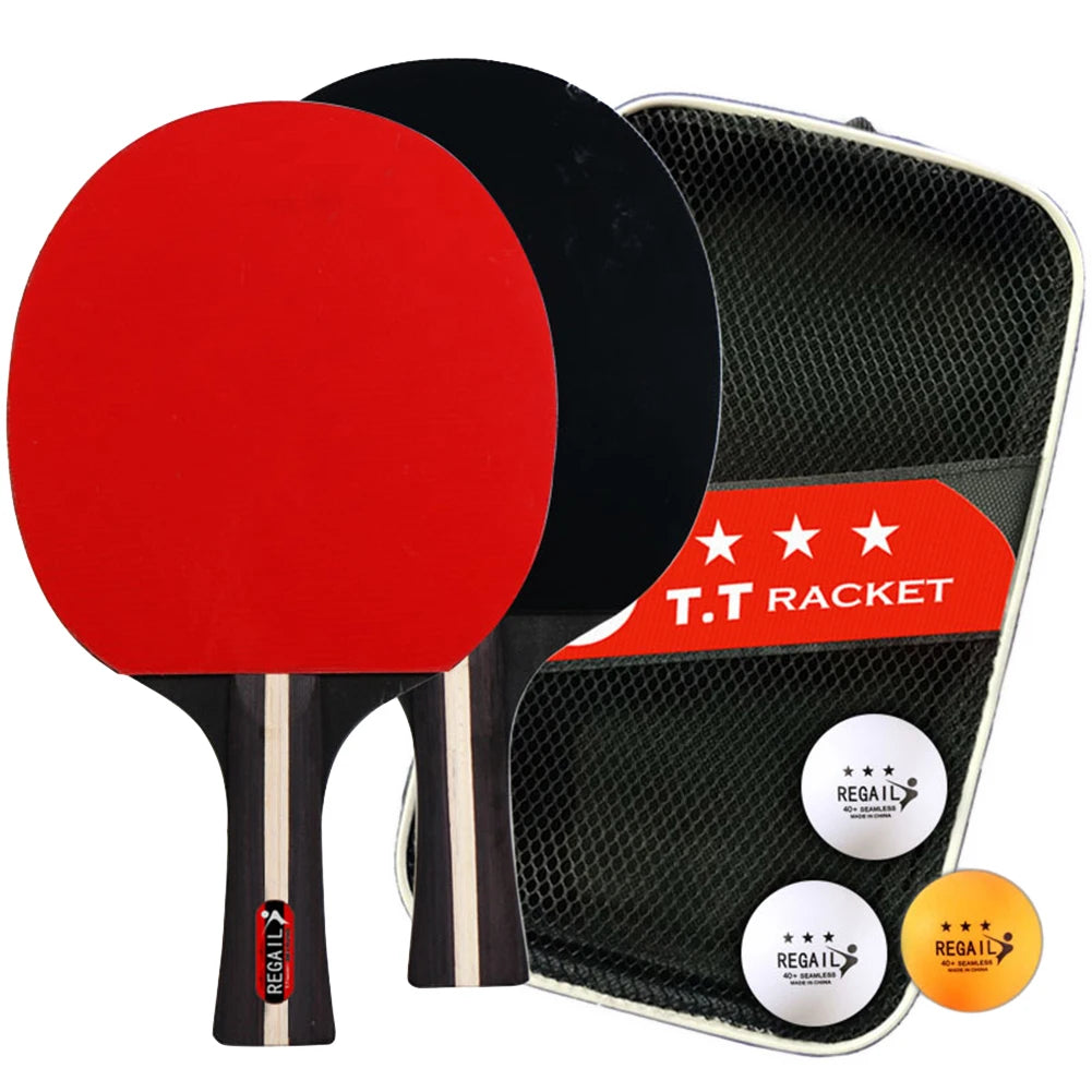 Table Tennis Racket 2 Rackets & 3 Balls Ping Pong Paddles Set Professional 2 Player Ping Pong Set for Beginners Training Game