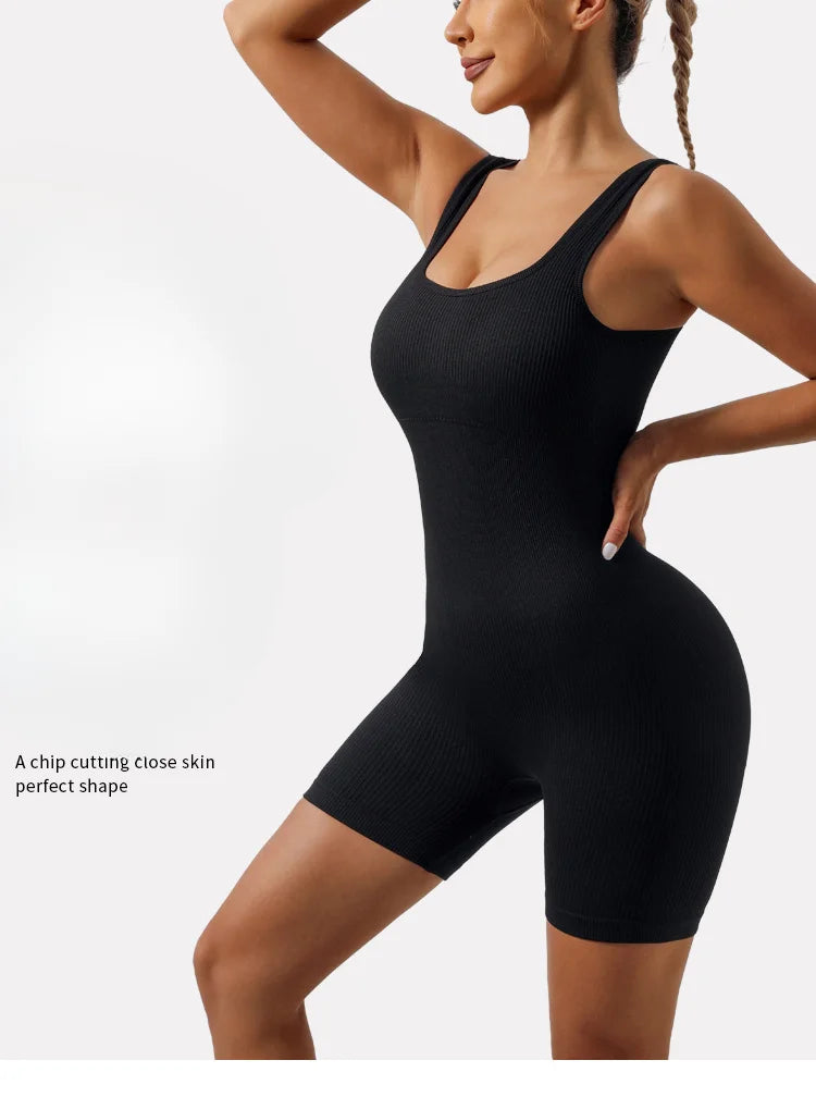 European and American Threaded Jumpsuit Shorts Seamless Elastic Sportswear Fitness Jumpsuit Yoga Suit Onesie