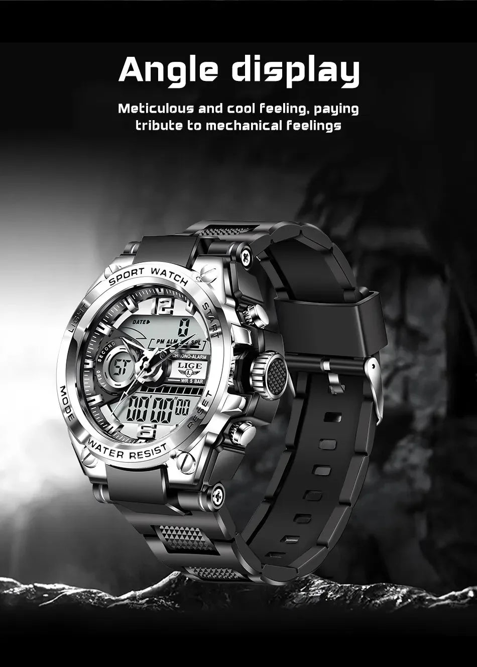LIGE Men Military Watch Digital 50m Waterproof Wristwatch LED Quartz Clock Sport Watch Male Big Watches Men Relogios Masculino