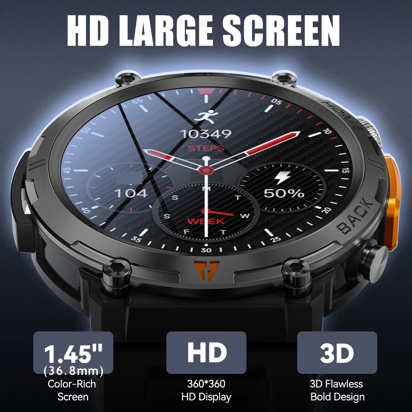 LaNikar 2025 KE3 Bluetooth Call Smart Watch Men Full Touch Screen Health Monitor With steel ring Men SmartWatch For IOS Android