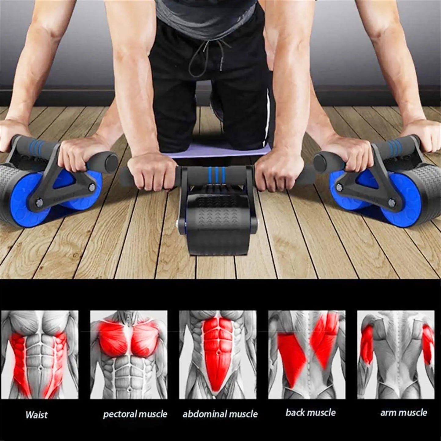 Springback Wheels Roller Domestic Abdominal Exerciser Push‑up Training Mute Fitness Equipment Blue Springback Wheels Roller