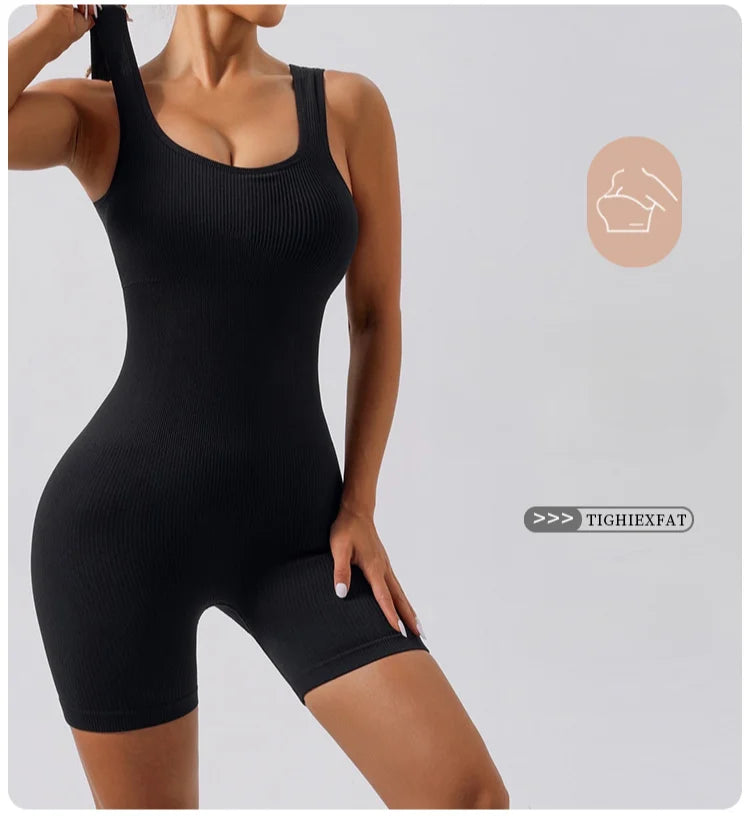 European and American Threaded Jumpsuit Shorts Seamless Elastic Sportswear Fitness Jumpsuit Yoga Suit Onesie
