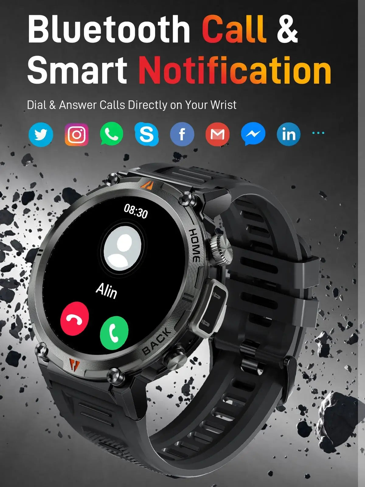 LaNikar 2025 KE3 Bluetooth Call Smart Watch Men Full Touch Screen Health Monitor With steel ring Men SmartWatch For IOS Android