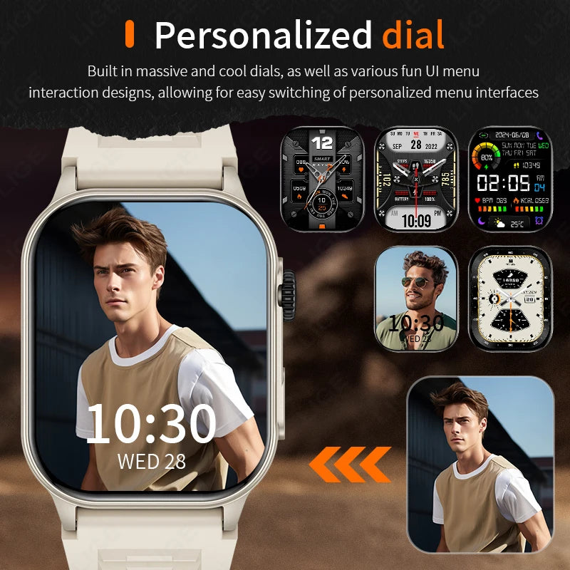 LIGE Smart Watch for Men 3ATM Waterproof Bluetooth Call Health Monitor With Flashlight 370mahBattery 100+Sport Mode Smartwatches