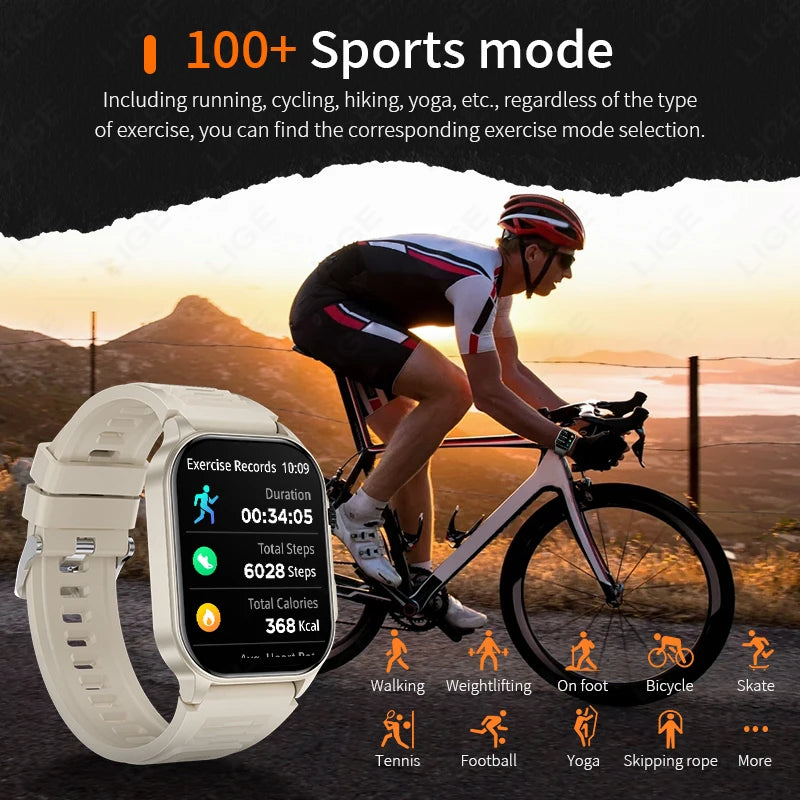 LIGE Smart Watch for Men 3ATM Waterproof Bluetooth Call Health Monitor With Flashlight 370mahBattery 100+Sport Mode Smartwatches