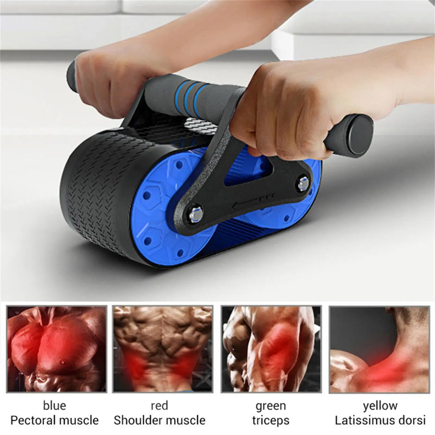 Springback Wheels Roller Domestic Abdominal Exerciser Push‑up Training Mute Fitness Equipment Blue Springback Wheels Roller