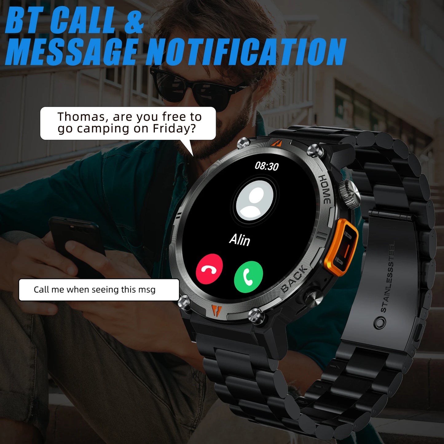 LaNikar 2025 KE3 Bluetooth Call Smart Watch Men Full Touch Screen Health Monitor With steel ring Men SmartWatch For IOS Android