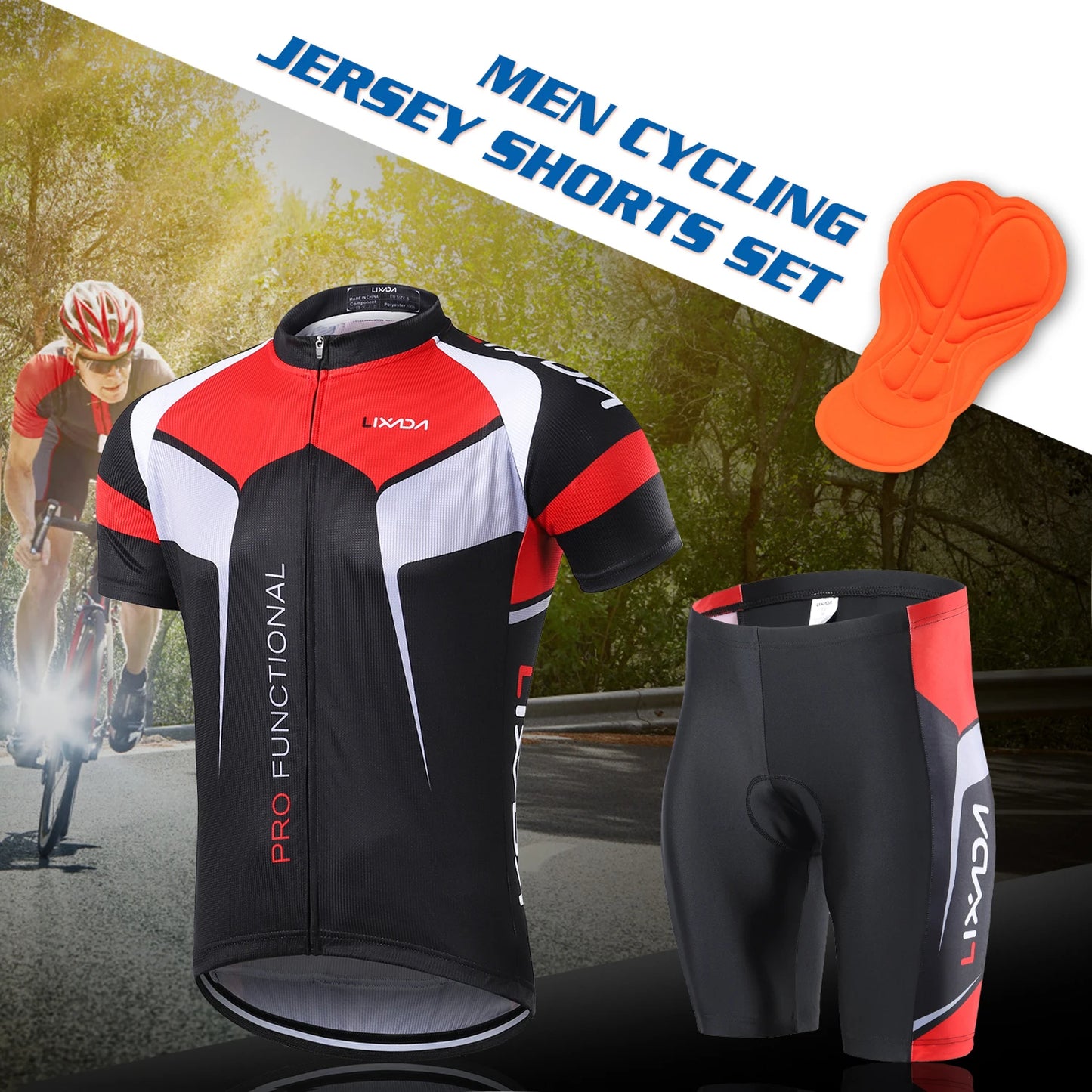 Men Breathable Quick Dry Comfortable Short Sleeve Jersey + Padded Shorts Cycle Clothing Set Riding Sportswear