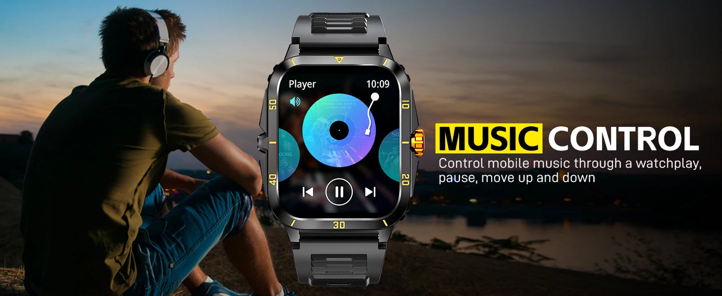 LaNikar Smart Watch 3ATM Waterproof 1.96" IPS Screen Military KT71 Men 100+ Sport Mode Heart Rate Blood Pressure Bluetooth Call