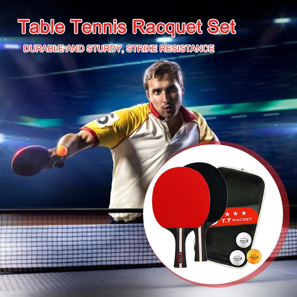 Table Tennis Racket 2 Rackets & 3 Balls Ping Pong Paddles Set Professional 2 Player Ping Pong Set for Beginners Training Game