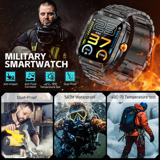 LaNikar Smart Watch 3ATM Waterproof 1.96" IPS Screen Military KT71 Men 100+ Sport Mode Heart Rate Blood Pressure Bluetooth Call