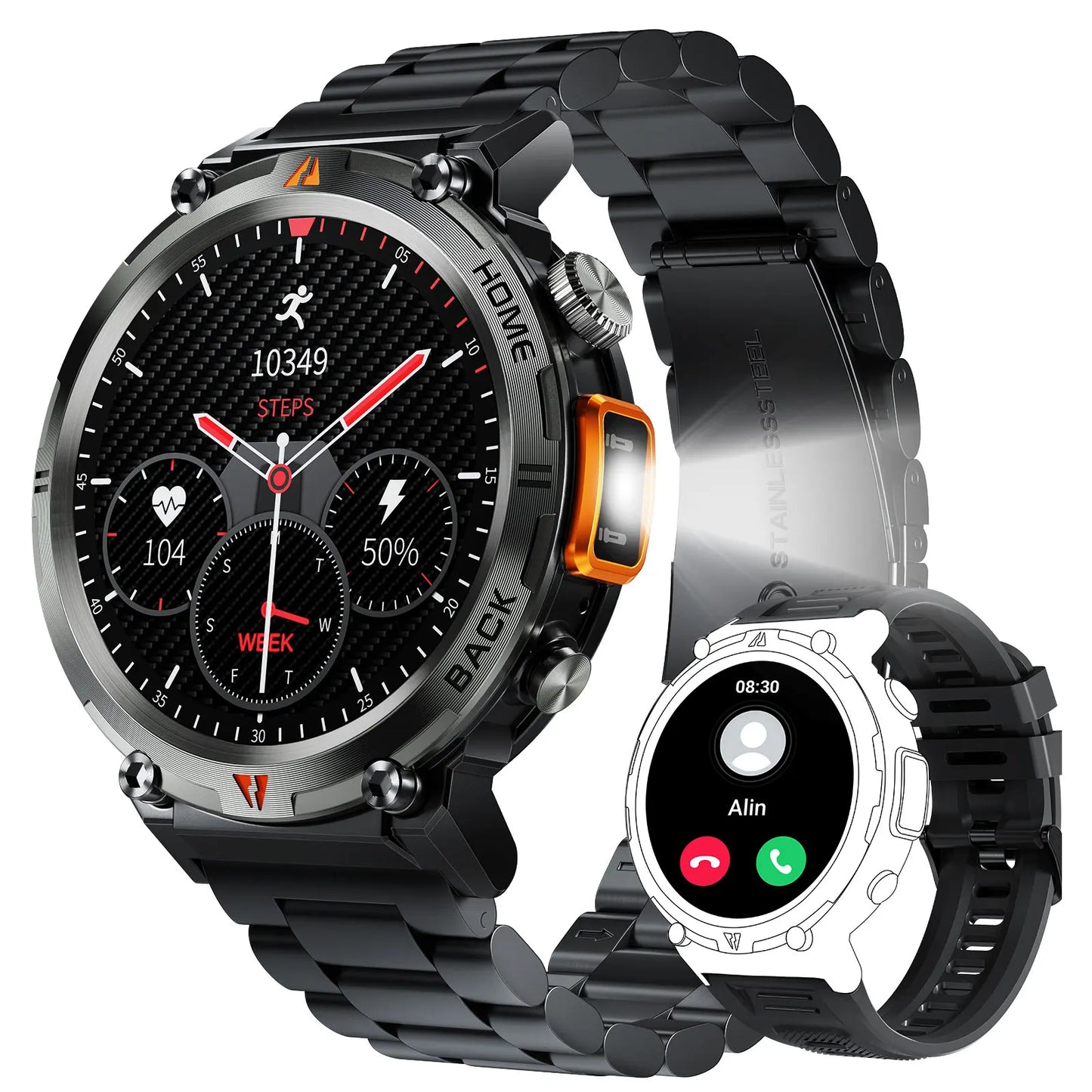 LaNikar 2025 KE3 Bluetooth Call Smart Watch Men Full Touch Screen Health Monitor With steel ring Men SmartWatch For IOS Android