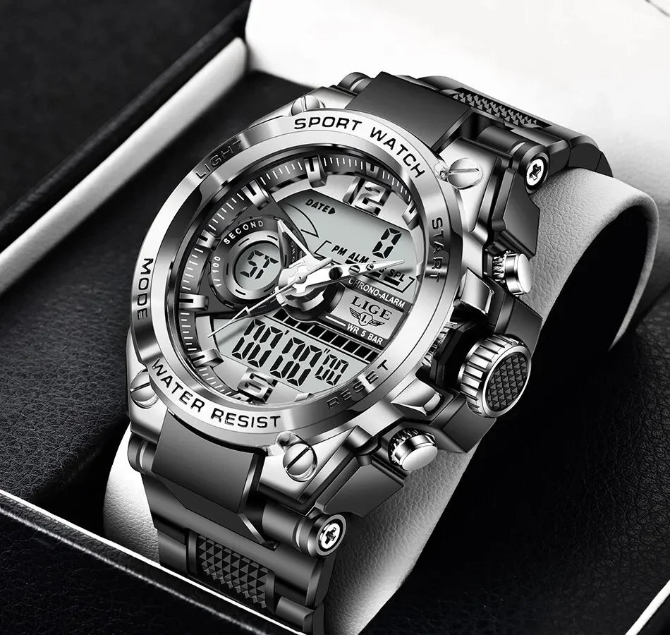 LIGE Men Military Watch Digital 50m Waterproof Wristwatch LED Quartz Clock Sport Watch Male Big Watches Men Relogios Masculino