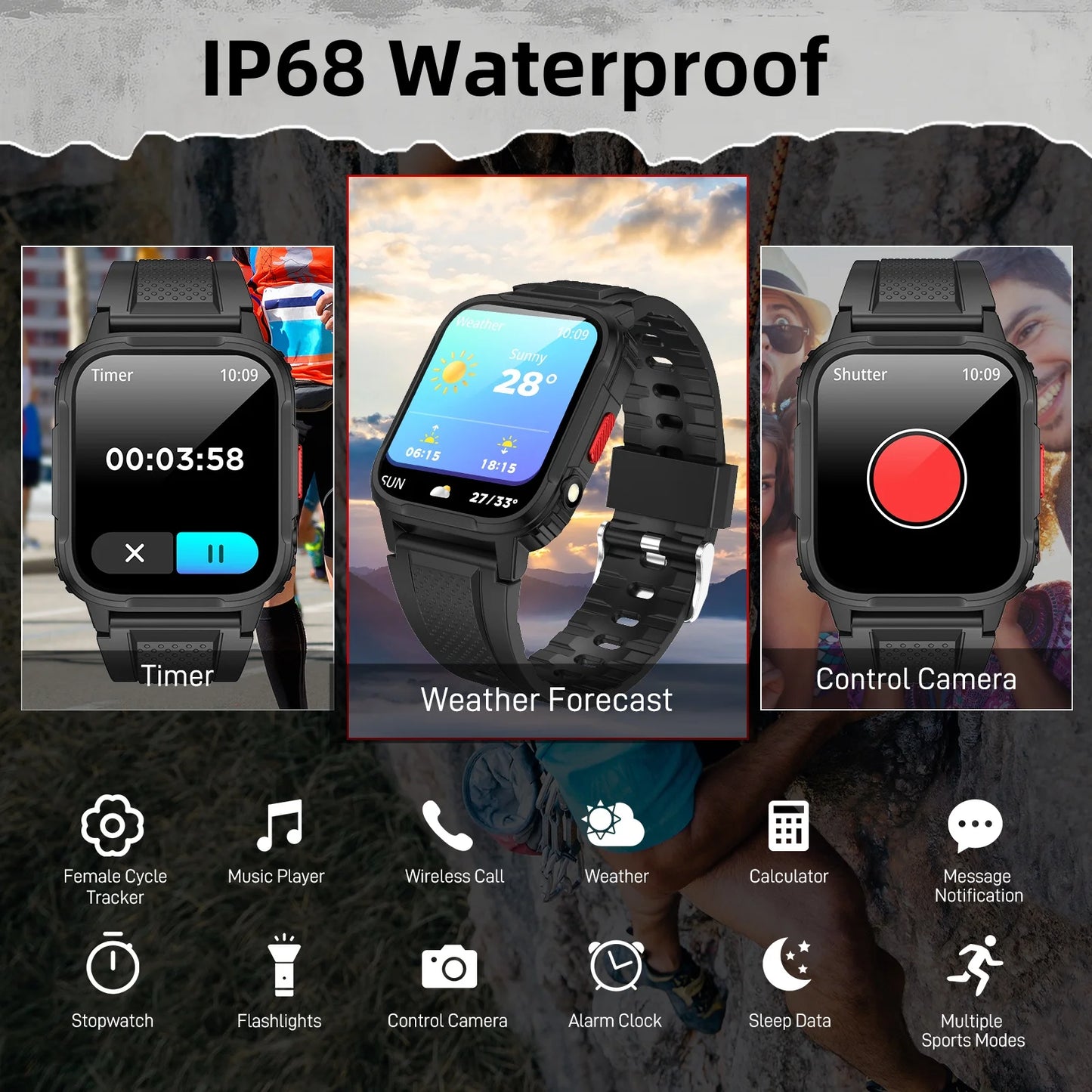 LaNikar Men's Smartwatch with Voice Assistant Health Smartwatch Equipped with Heart Rate/sleep Suitable for IPhone and Android