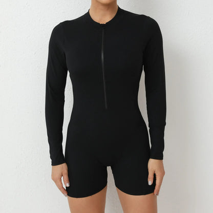 Seamless Yoga Zipper Jumpsuits Sports Fitness Beauty Back Hip-Lifting Long-Sleeved One-Piece Workout Gym Tracksuits for Women