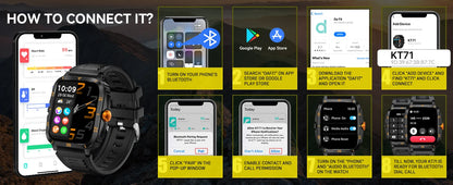 LaNikar Smart Watch 3ATM Waterproof 1.96" IPS Screen Military KT71 Men 100+ Sport Mode Heart Rate Blood Pressure Bluetooth Call