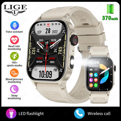 LIGE Smart Watch for Men 3ATM Waterproof Bluetooth Call Health Monitor With Flashlight 370mahBattery 100+Sport Mode Smartwatches