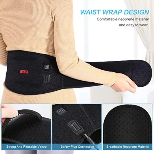Heating Waist Belt Brace For Pain Relief Lower Back Therapy Lumbar Black