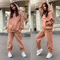 Women Fleece Two Piece Sets Elegant Solid Color Oversized Warm Hoodies and Long Pant Sports Suit Autumn Winter Tracksuit 2023