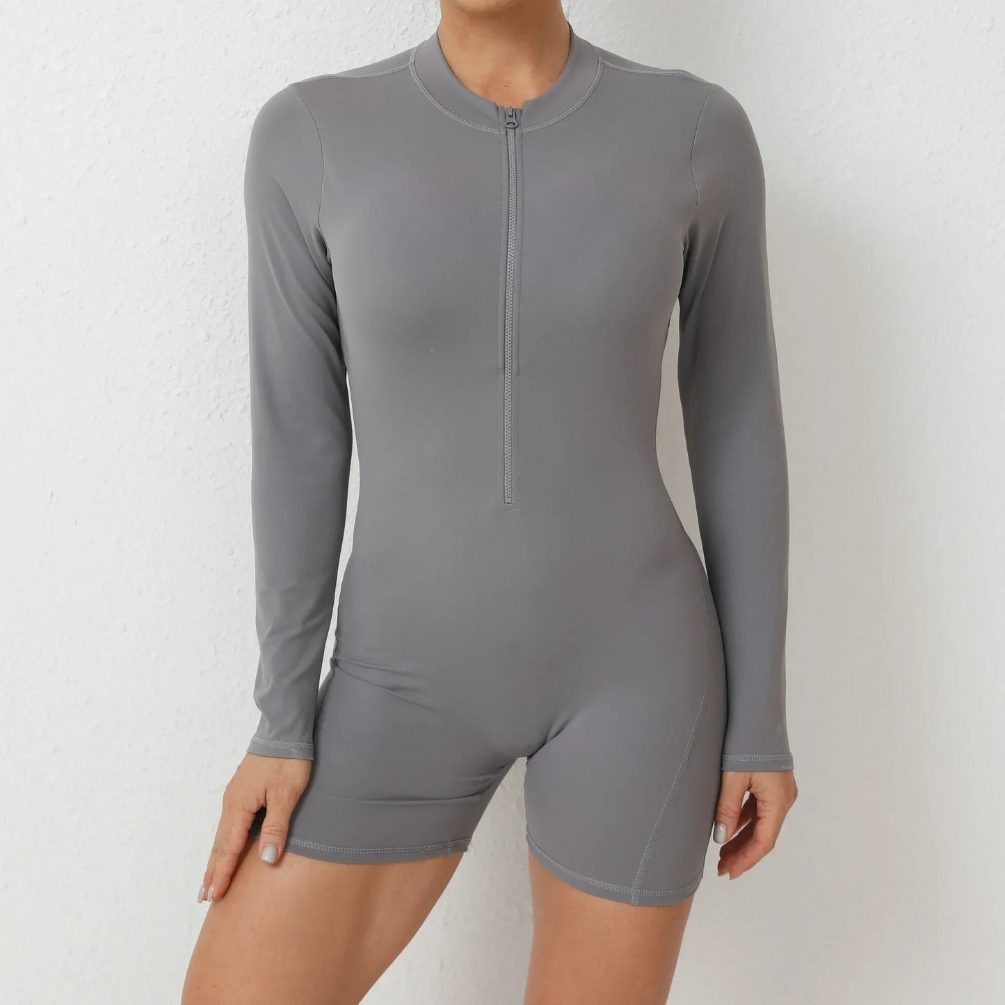 Seamless Yoga Zipper Jumpsuits Sports Fitness Beauty Back Hip-Lifting Long-Sleeved One-Piece Workout Gym Tracksuits for Women
