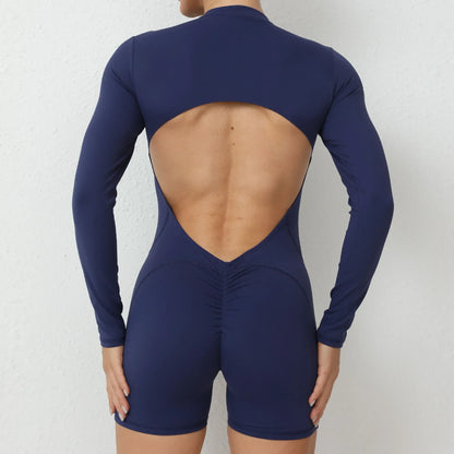 Seamless Yoga Zipper Jumpsuits Sports Fitness Beauty Back Hip-Lifting Long-Sleeved One-Piece Workout Gym Tracksuits for Women