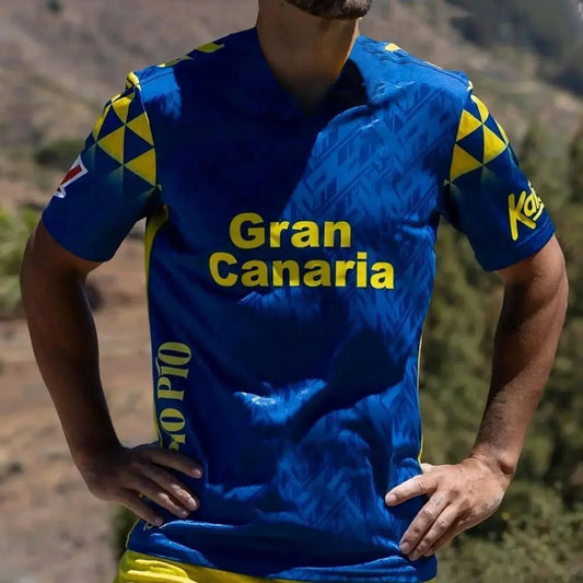 New Summer Casual Mens and Womens Matching 25 Season Las Palmas 3D Printing Sports Breathable Mens Team Home Yellow Jersey