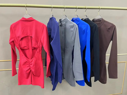 Seamless Yoga Zipper Jumpsuits Sports Fitness Beauty Back Hip-Lifting Long-Sleeved One-Piece Workout Gym Tracksuits for Women