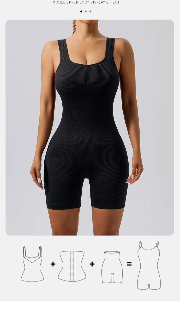 European and American Threaded Jumpsuit Shorts Seamless Elastic Sportswear Fitness Jumpsuit Yoga Suit Onesie
