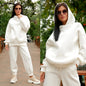 Women Fleece Two Piece Sets Elegant Solid Color Oversized Warm Hoodies and Long Pant Sports Suit Autumn Winter Tracksuit 2023
