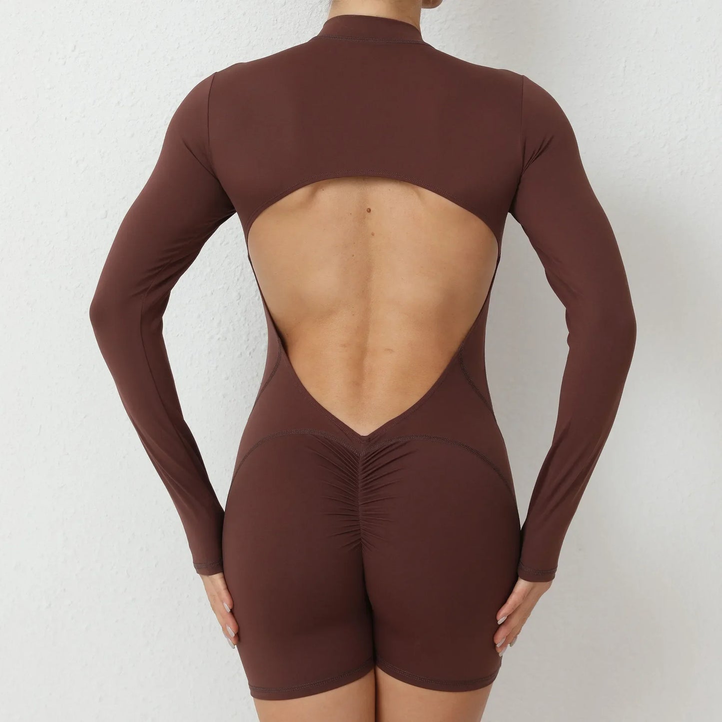 Seamless Yoga Zipper Jumpsuits Sports Fitness Beauty Back Hip-Lifting Long-Sleeved One-Piece Workout Gym Tracksuits for Women