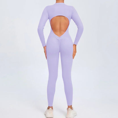 Seamless Yoga Zipper Jumpsuits Sports Fitness Beauty Back Hip-Lifting Long-Sleeved One-Piece Workout Gym Tracksuits for Women
