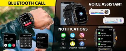LaNikar Smart Watch 3ATM Waterproof 1.96" IPS Screen Military KT71 Men 100+ Sport Mode Heart Rate Blood Pressure Bluetooth Call