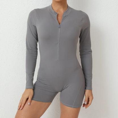 Seamless Yoga Zipper Jumpsuits Sports Fitness Beauty Back Hip-Lifting Long-Sleeved One-Piece Workout Gym Tracksuits for Women
