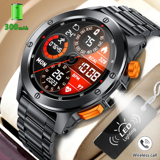 LIGE Sports Smart Watch Men LED Flashlight IP68 Waterproof Bluetooth Call Health Watches Voice Assistant Military Smartwatch Men