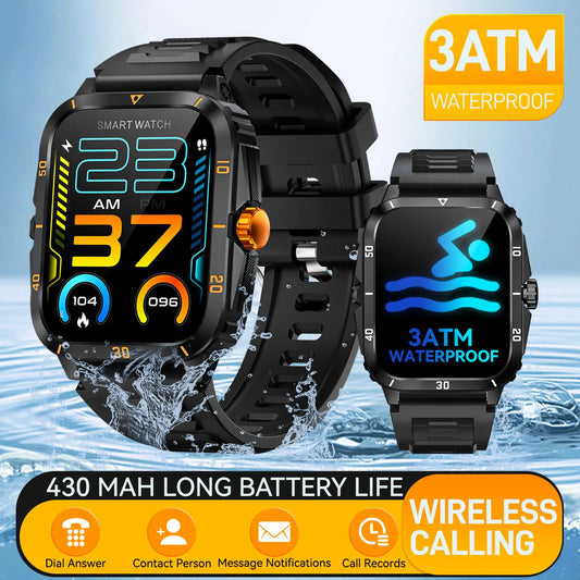 LaNikar Smart Watch 3ATM Waterproof 1.96" IPS Screen Military KT71 Men 100+ Sport Mode Heart Rate Blood Pressure Bluetooth Call